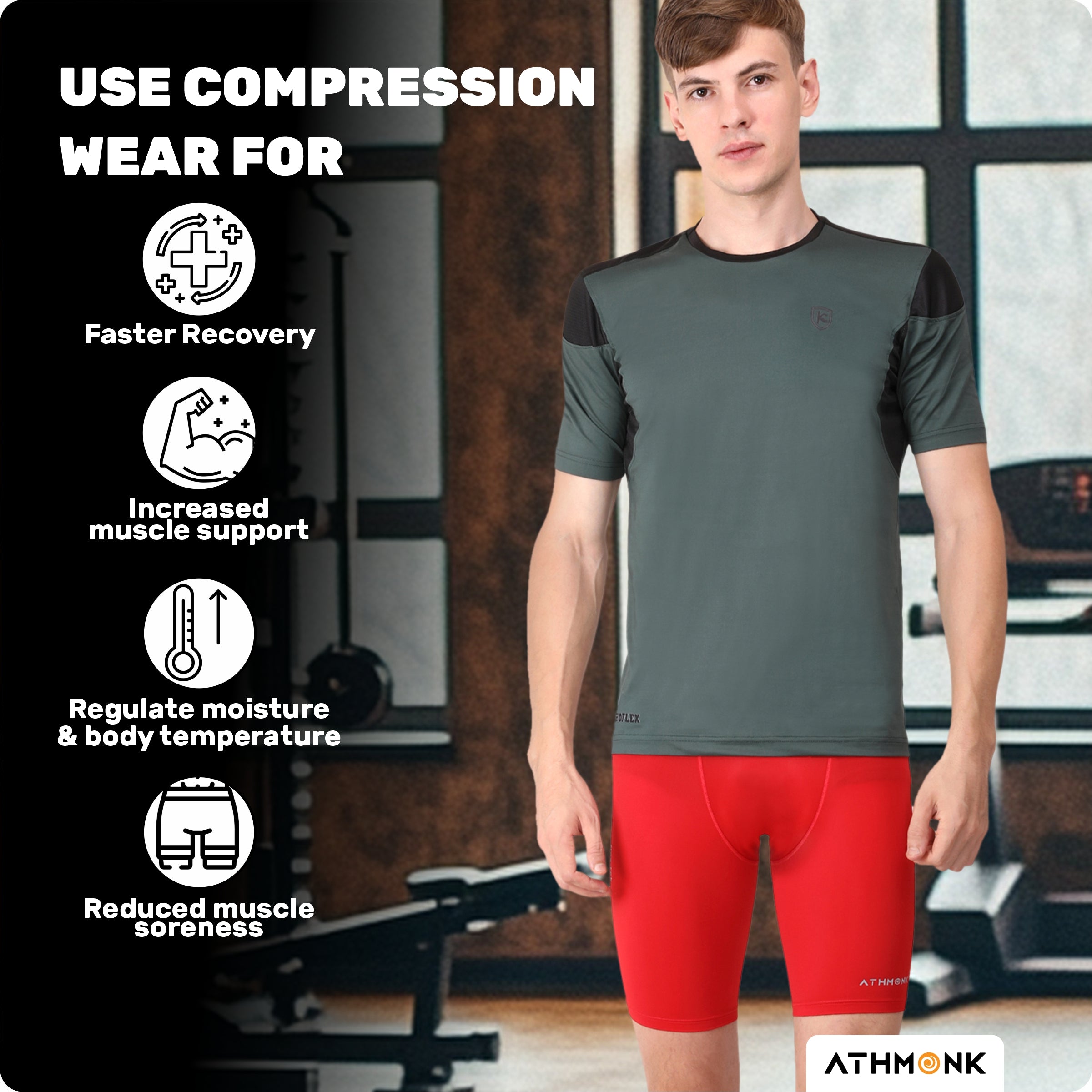 Athmonk 4-Way Lycra Compression Shorts for Men with Phone Pocket | Skin Fit, Non Padded | Cycling Running Workout Gym Cricket Football Sports | Recovery Muscle Support Quick Dry Anti-Chafe